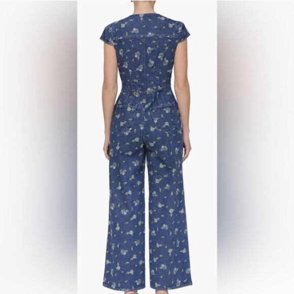Avec Les Filles Denim Floral Jumpsuit Cap Sleeve Size 0 NWOT - Picture 15 of 16